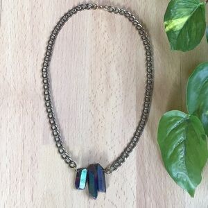 Rocked Up Crystal Quartz Titanium Rainbow Aura Necklace